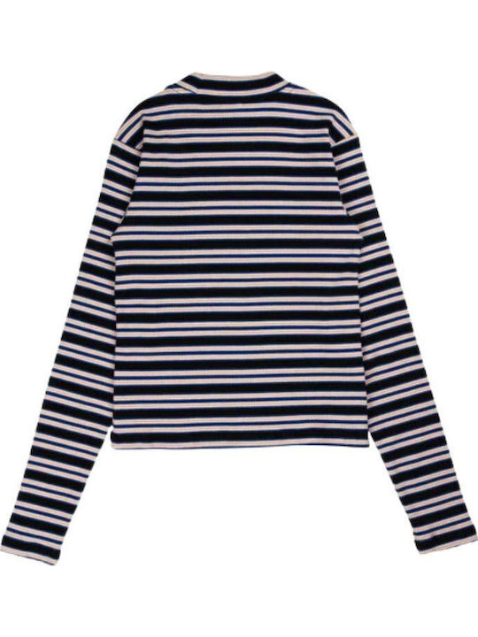 Women's Blouse Cotton Long Sleeve Striped Navy Blue