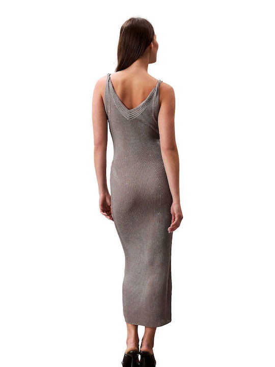 Sommer Midi Abendkleid Silber