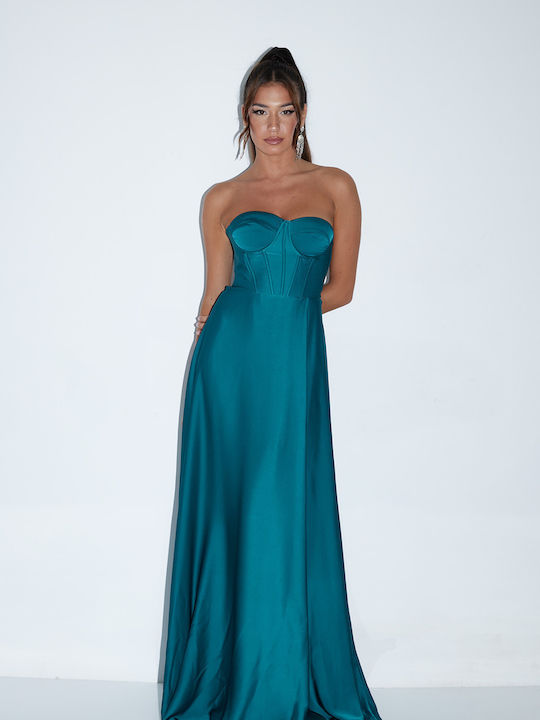 Summer Maxi Dress for Wedding / Christening Strapless Petrol Blue