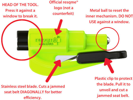 Resqme Resqme Car Emergency Hammer Automatic with Beige Seatbelt Cutter