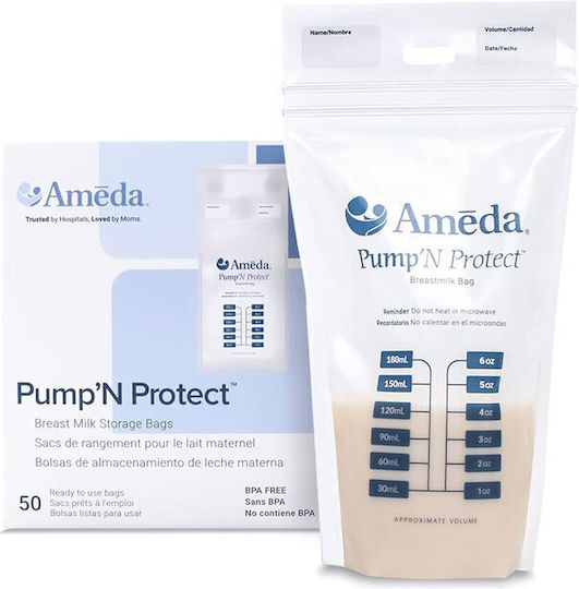 Ameda Pump ‘N Protect Чанти за съхранение на кърма 180ml 50 броя