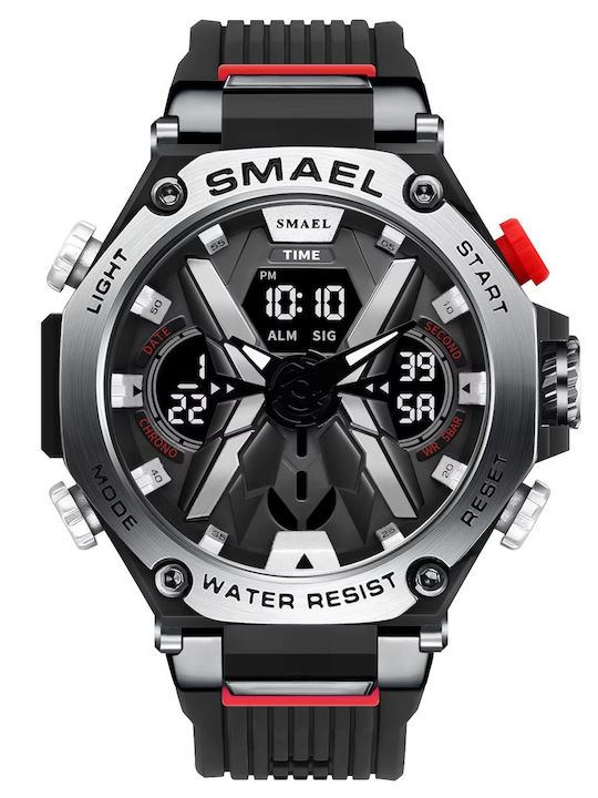 Smael Digital Men's Watch Battery with Black Rubber Strap