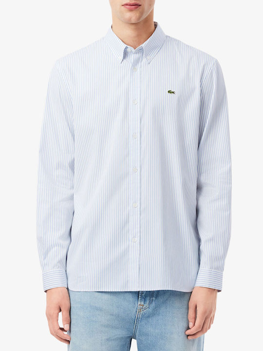 Long-sleeved Cotton Shirt Striped Light Blue