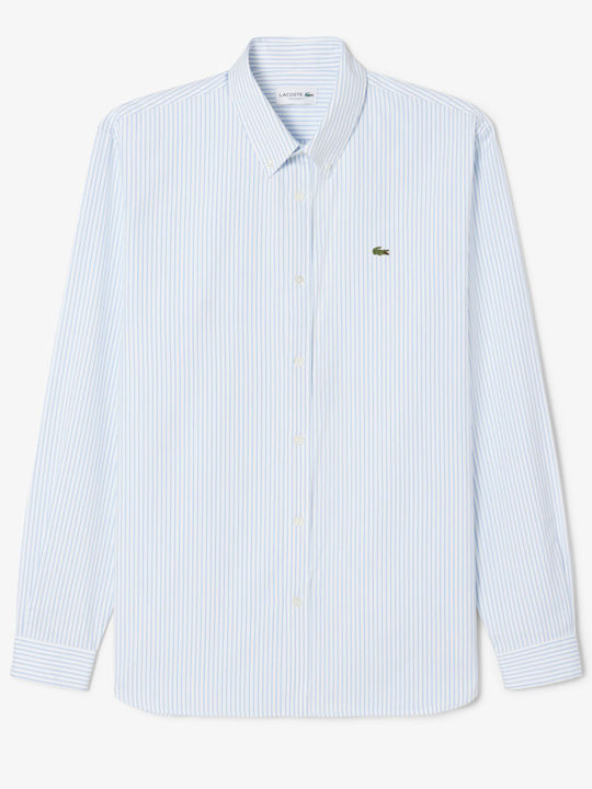Long-sleeved Cotton Shirt Striped Light Blue