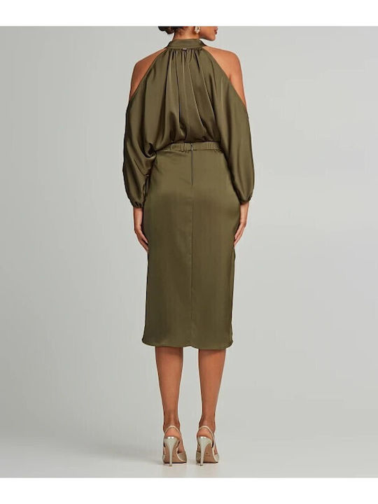 Satin Midi Skirt Envelope Khaki