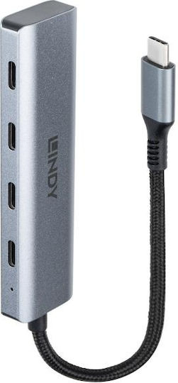 Lindy 4 Port Hub with USB-C Connection Gray