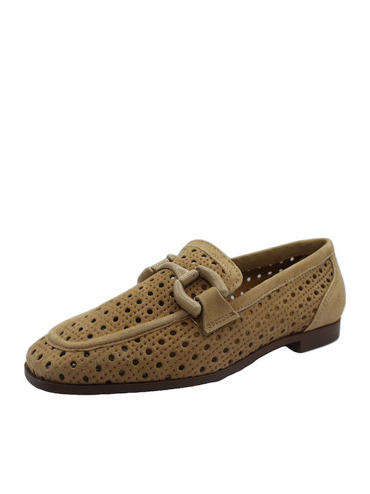 Leather Women's Loafers in Tabac Brown Color