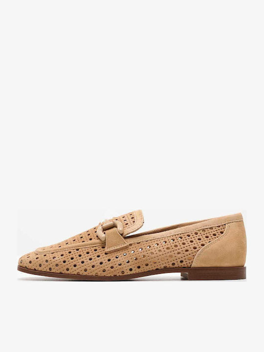 Leather Women's Loafers in Tabac Brown Color