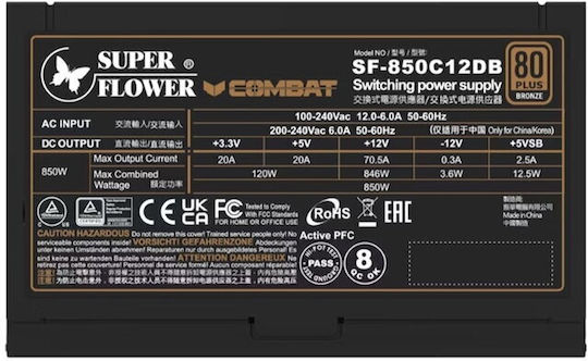 Super Flower Combat DB 850W Negru Sursă de Alimentare Calculator Complet cu fir 80 Plus Bronze