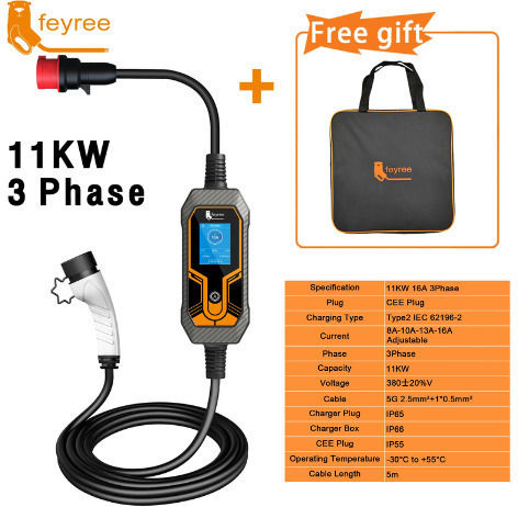 Feyree Portable Three-Phase 11kW Charging Station with Built-in Cable Type 2 (202301101)
