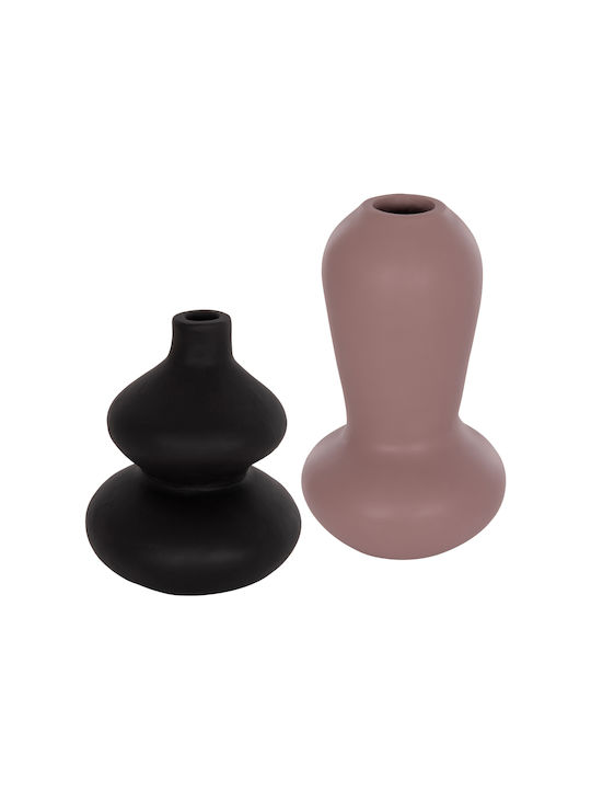 Homemarkt Set of 2 Table Decorative Vases Chelin HM21144 Terracotta Black & Purple