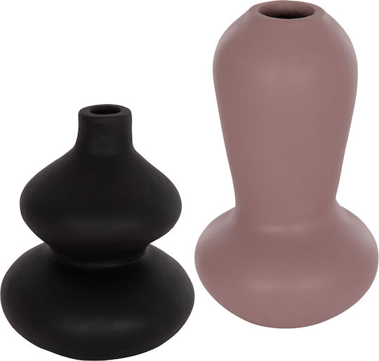 Homemarkt Σετ 2 Επιτραπεζια Διακοσμητικα Βαζα Chelin Ημ21144 Τερακοτα Μαυρο & Μωβ