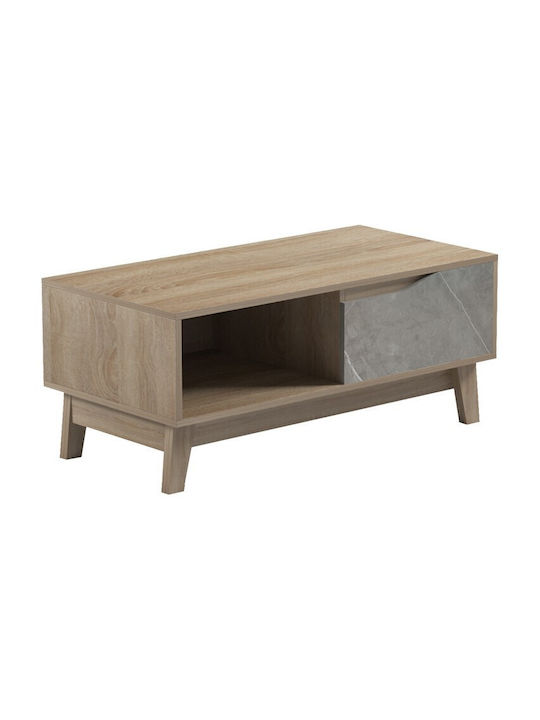 Rechteckiges Zentral Kaffeetisch Aus Holz Mit Schubladen Beiges Marmor-sonoma M90xL45xH38,5cm