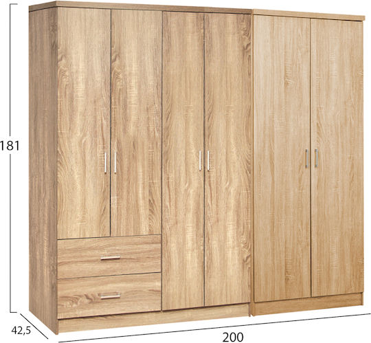 Blakely Εξάφυλλη Ντουλάπα 201x43x181cm