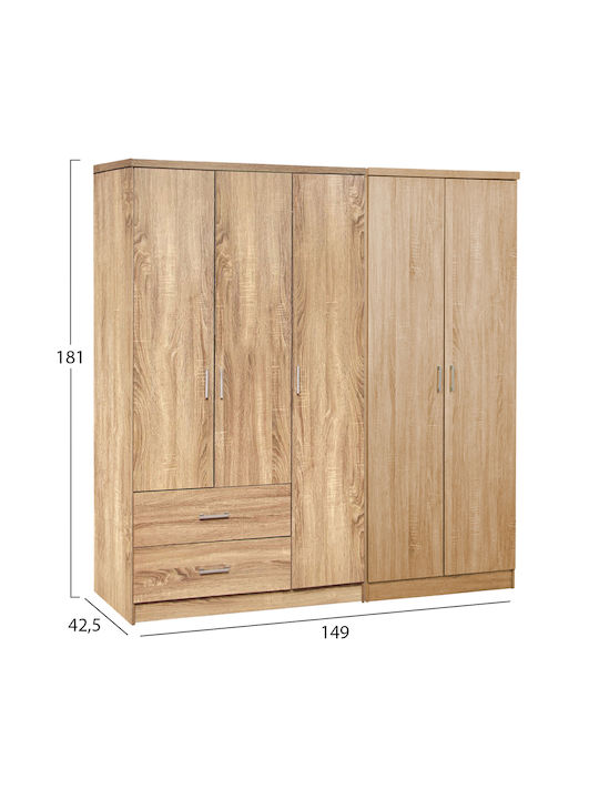 Caesar Πεντάφυλλη Ντουλάπα Sonama 150x42.5x181cm