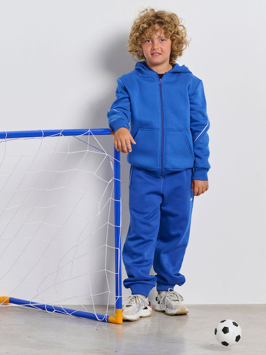 Athletic Kids Cardigan Cotton with Hood Blue