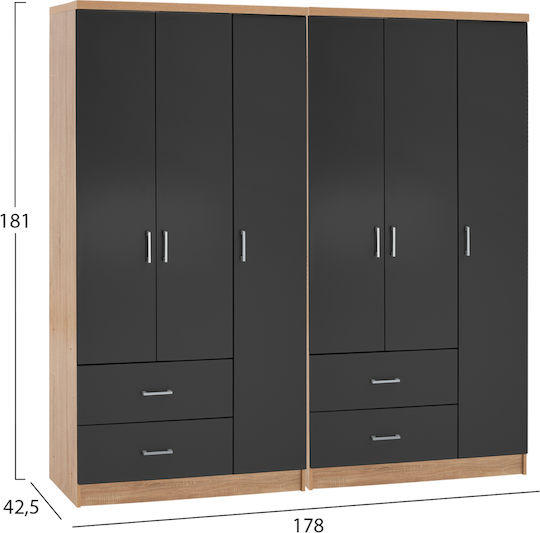Caesar Εξάφυλλη Ντουλάπα 180x42.5x181cm Caesar Εξάφυλλη Ντουλάπα 180x42.5x181cm