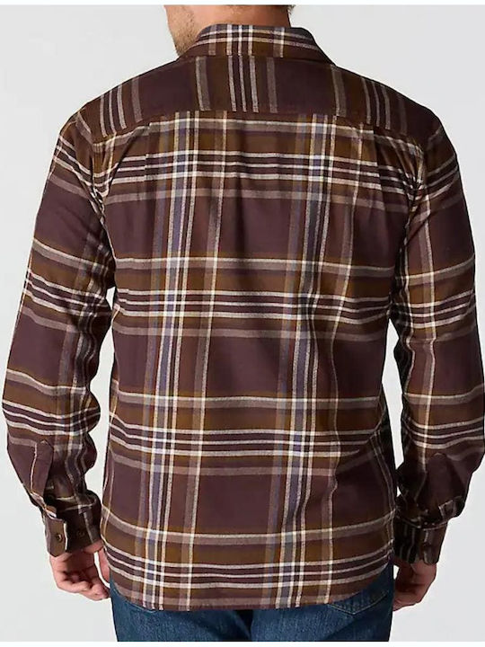 Long-sleeved Flannel Shirt in Wide Line Checked Dark Sepia