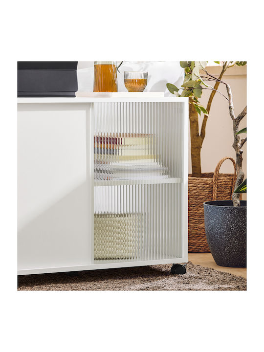 Rechteckig Beistelltisch Glas mit Rollen White B75xT35xH61cm