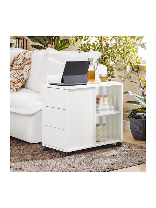 Rechteckig Beistelltisch Glas mit Rollen White B75xT35xH61cm