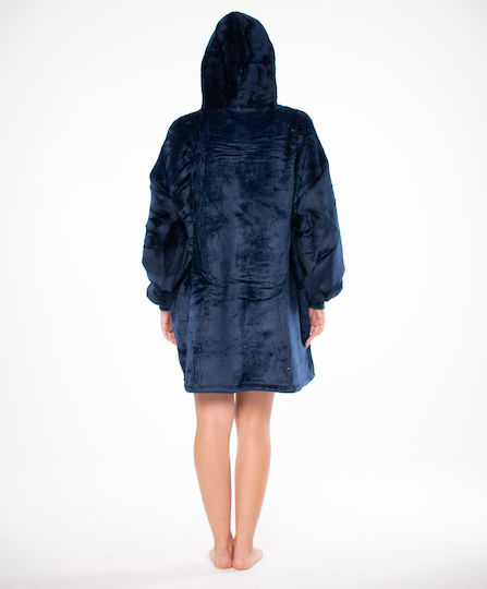 Κουβέρτα Sherpa με Μανίκια 80x84εκ. Navy Blue