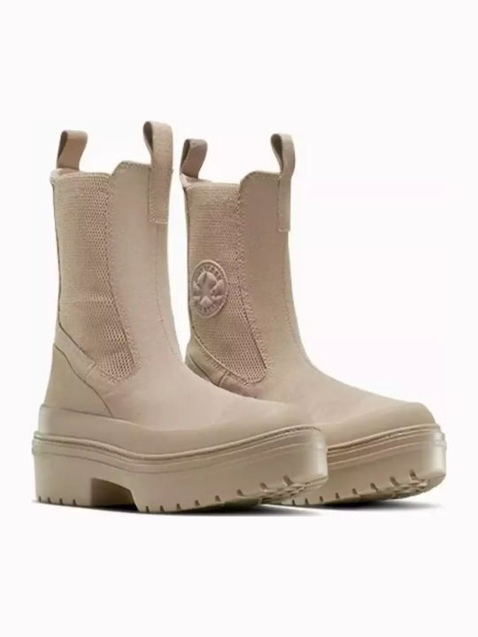 Chuck Taylor Leder Damen Chelsea Stiefeletten Beige