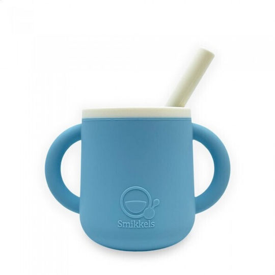 Smikkels Baby Cup with Handles and Straw made of Silicone Light Blue 180ml