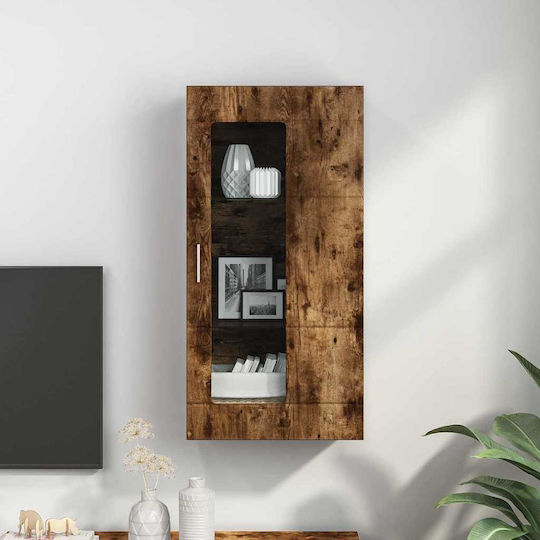 Wall Living Room Display Cabinet made of Particleboard with Glass Smoky Oak 55x29x100cm