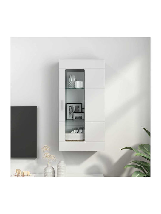 Wall Living Room Display Cabinet made of Particleboard with Glass Glossy White 55x29x100cm