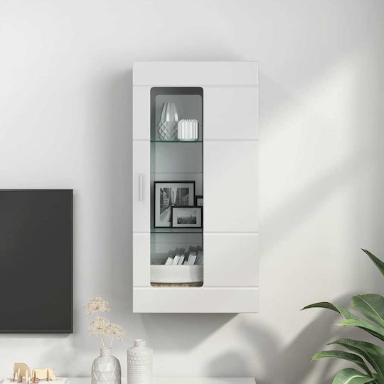Hängende Wohnzimmer-Vitrine aus Spanplatte in Glänzendem Weiß mit Glas 55x29x100 cm