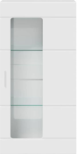 Hängende Wohnzimmer-Vitrine aus Spanplatte in Glänzendem Weiß mit Glas 55x29x100 cm