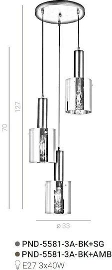 Italux Lustră Suspendată Negru 33x127cm.