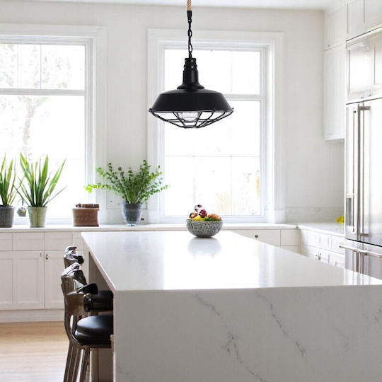 VenCore Pendant Light Black with Rope for Socket E27 36x36x30cm