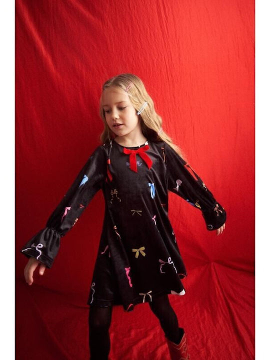 Kinderkleid Langärmelig Samt Black
