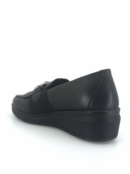 Leder Damen Loafers in Schwarz Farbe