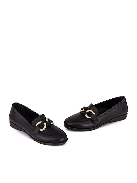 Leather Women's Loafers in Black Color