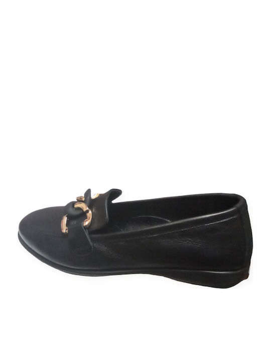 Leather Women's Loafers in Black Color