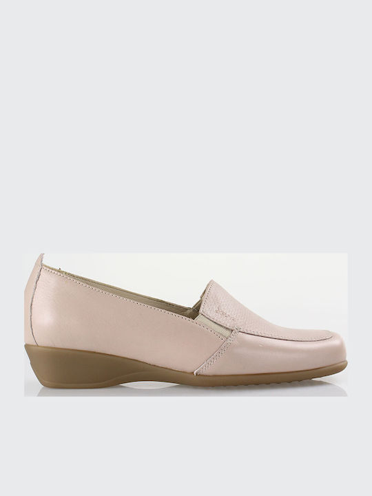 Leather Women's Loafers in Beige Color