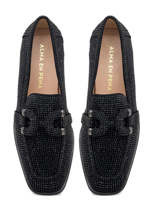 Leder Damen Loafers in Schwarz Farbe