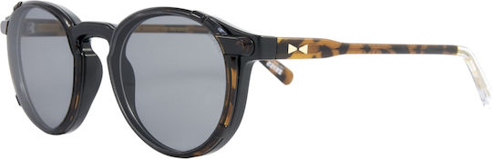 Snob Milano Dogui Vee Snv178 003z Unisex Acetate Prescription Eyeglass Frames Round Black Arms Brown Tortoise Magnetic Clip-On
