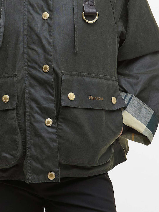 Κοντό Γυναικείο Μπουφάν για Χειμώνα Dark Olive Green