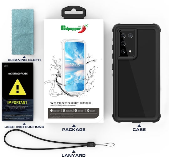Redpepper 360 Vollschutz Kunststoff 2mm Wasserdicht Schwarz (Galaxy S21 Ultra 5G)