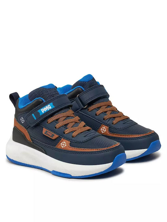 Παιδικά Sneakers High Ανατομικά με Σκρατς Navy Μπλε