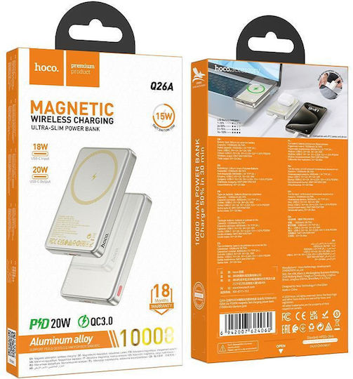 Hoco Q26A Joy MagSafe Power Bank 10000mAh 20W mit USB-C Ausgangsanschlüsse Power Delivery / Schnellladung Gold