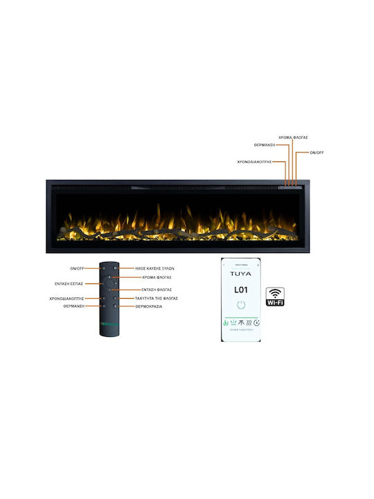 Electric Fireplace Smart Notting Hill 50 Wall Mounted Insert LED 1800w Hitense