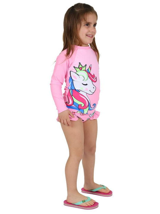 Waves Kids Swimwear Long Sleeve One-piece Pink