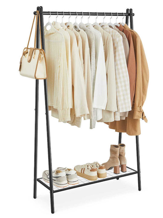 Wheeled Floor Garment Rack made of Metal Black 92.5x33.5x153cm