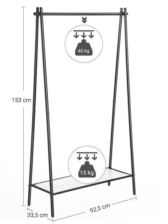 Wheeled Floor Garment Rack made of Metal Black 92.5x33.5x153cm