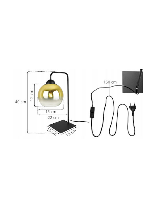 Light Home Glas Tischlampe für Fassung E27 mit Schwarz Schirm und Basis