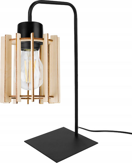 Light Home Holz Tischlampe für Fassung E27 mit Schwarz Schirm und Basis